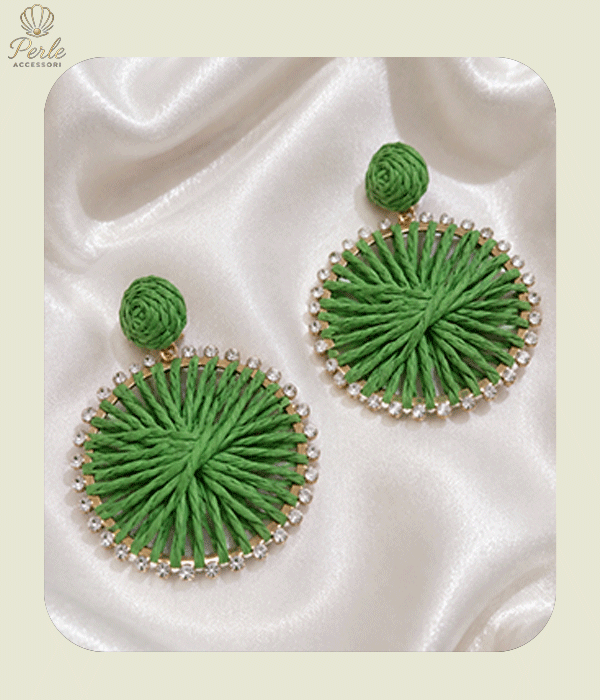 گوشواره طرح گرد حصیری سبز
